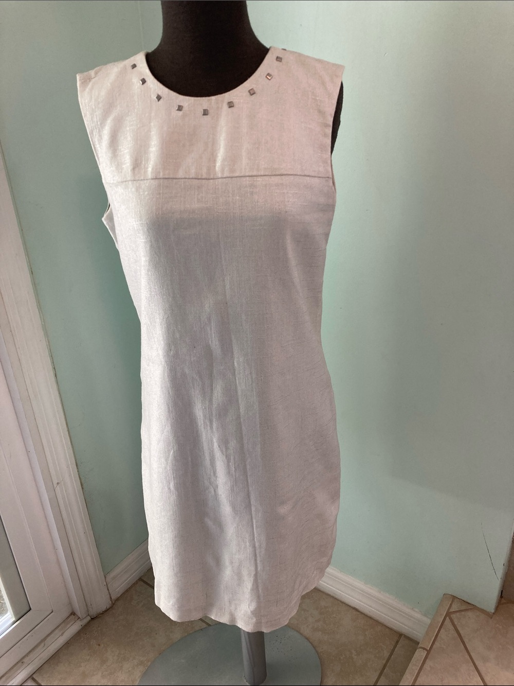 Cynthia Rowley White Sleeveless Shift Dress with Square Stud Detail